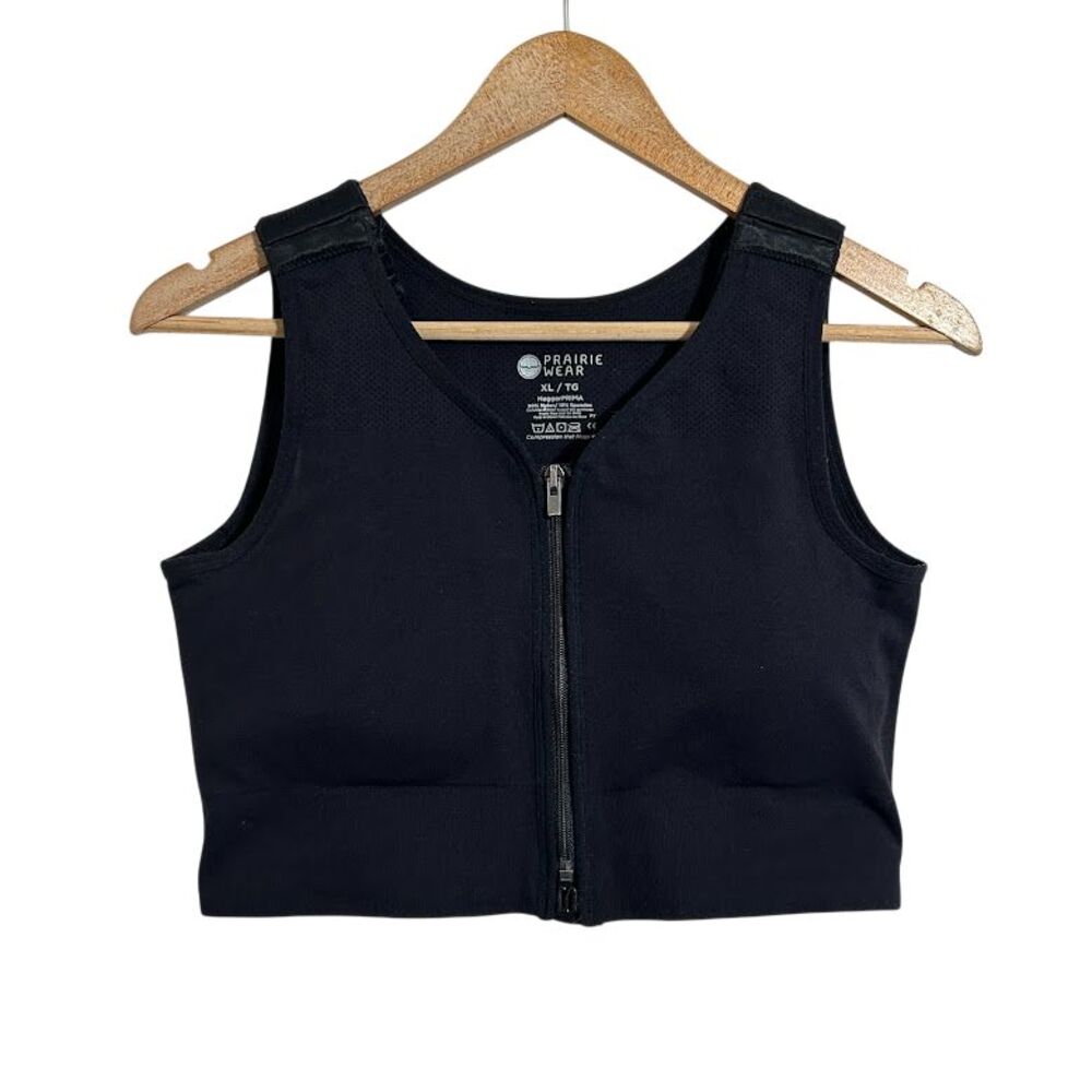 Prairie Wear Hugger Prima Post-Surgical Compression Bra Black XL Zip Front